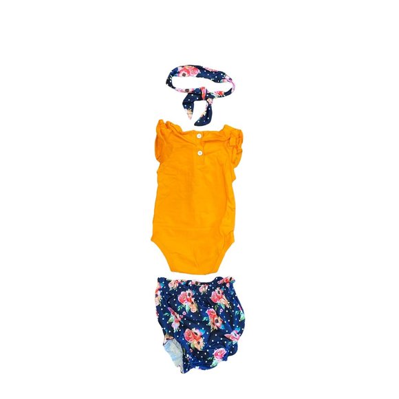 3 for $15 Bilison Baby 3 Piece Outfit Orange Blue Floral Size 100 9-12 Months - Picture 9 of 10